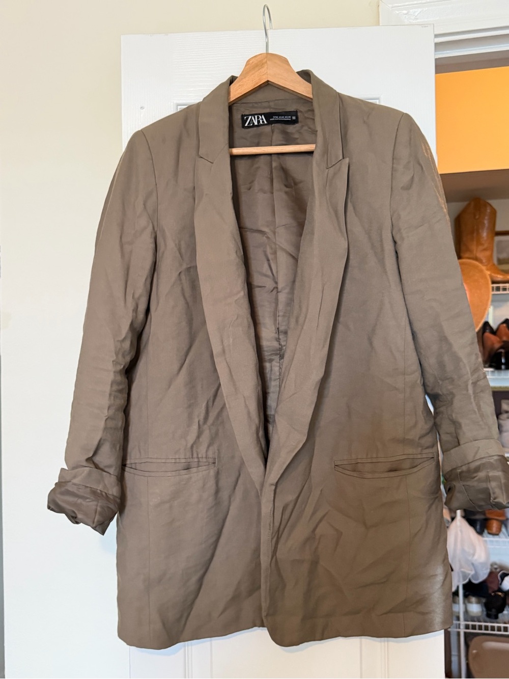 ZARA Olive Green Open-Front Blazer
